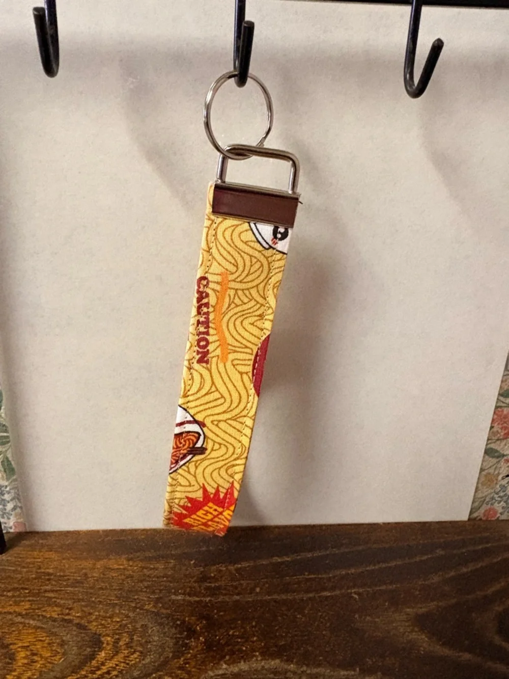 Handmade Ramen Yellow Patterned Wristlet Key Fob